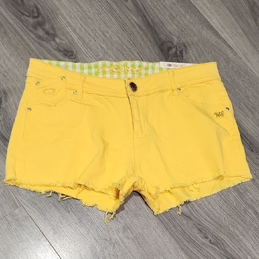 NWT Eckored Rose Bright Yellow Raw Denim Shorts
